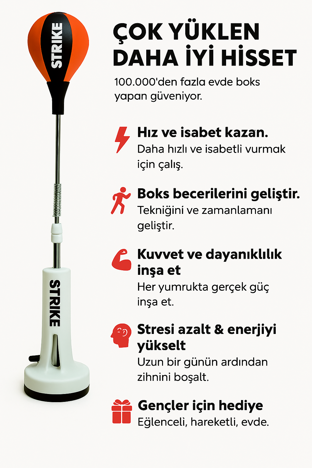 Kasmod Strike – Yaylı Boks Refleks Topu | Evde Hız, Güç ve Kondisyon Antrenmanı